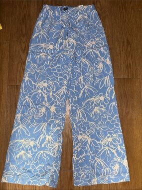 Zara Blue & White Floral Wide-Leg Pants